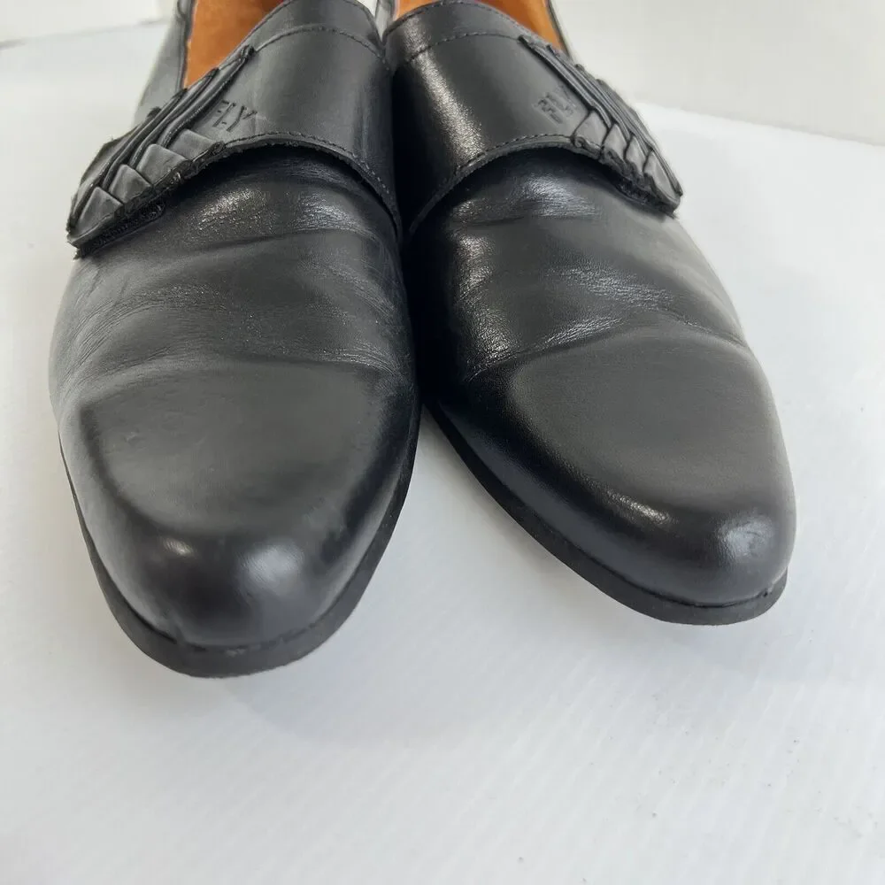 Fly London Mens Dress Shoes Size 44 US 10.5 Black Leather Monk Strat Adjustable